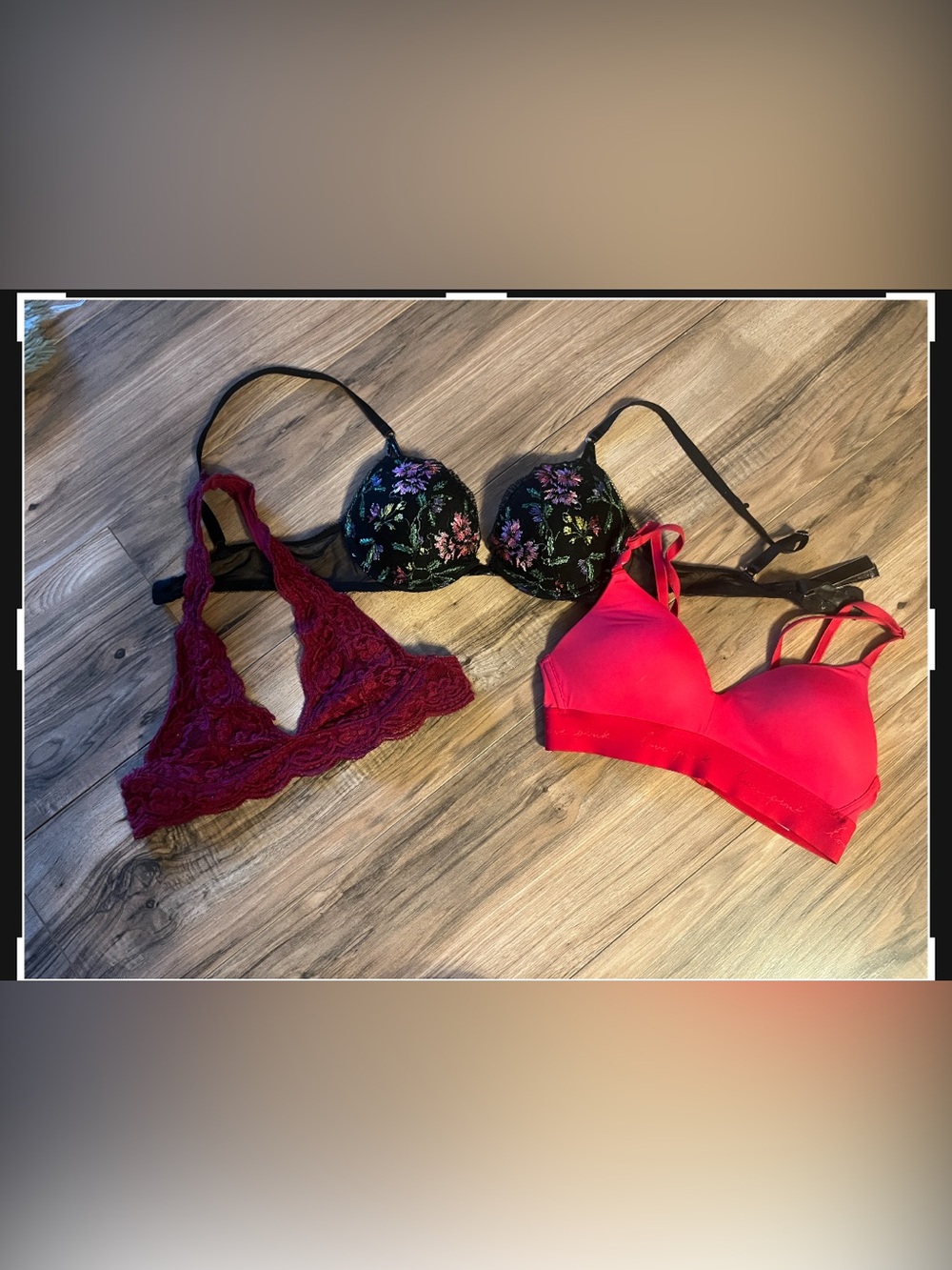3-Piece Set - Burgundy Lace, Black Floral, Bright Pink Victoria Secret/Pink